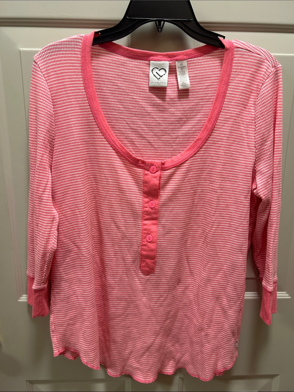 Aeropostale Live Love Dream Pink Striped Ribbed Henley Long Sleeve Top